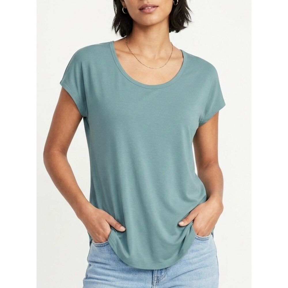 Soft Relaxed Lands' End Sage Teal Rayon Cap‎ Sleeve Top Size XS